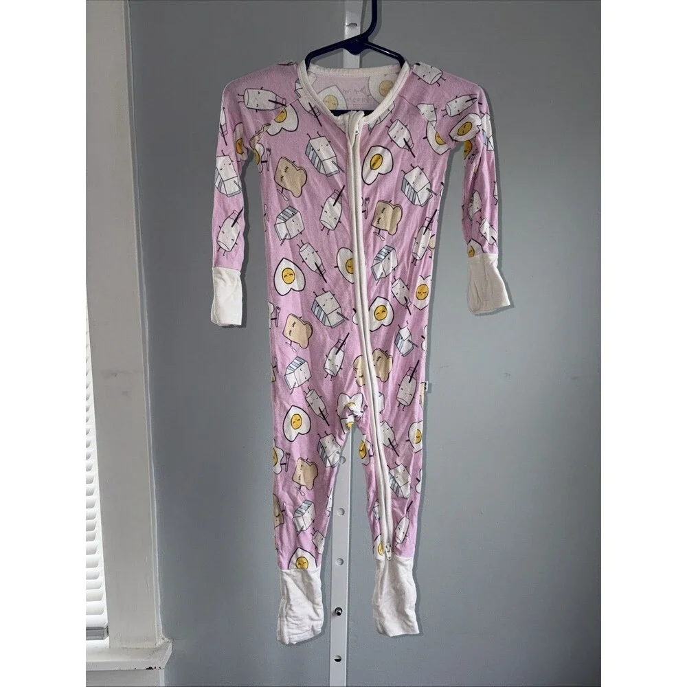 Little Sleepies Pink/White Breakfast Theme Bamboo Dual Zip Coverall PJ 6-12m